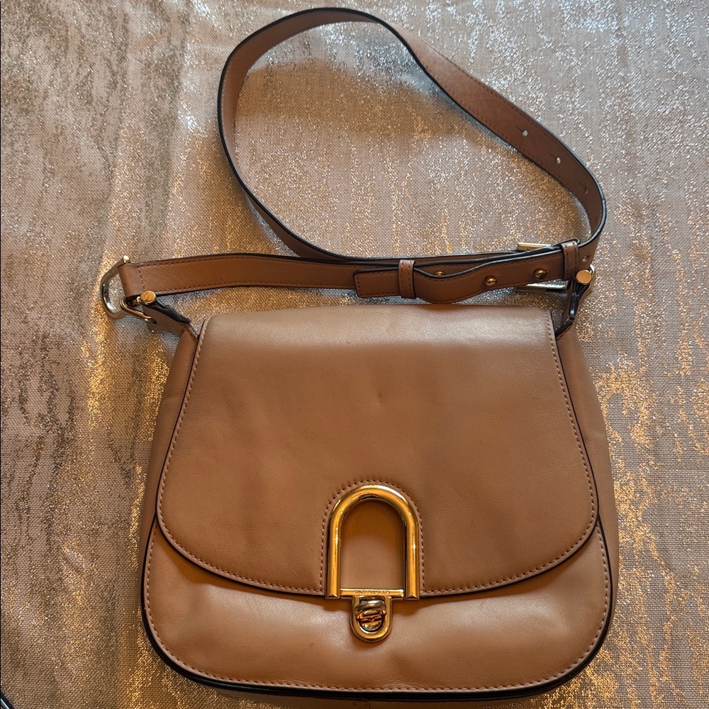 Michael Kors Beige Leather Crossbody Saddle Bag